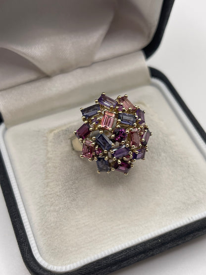 9ct gold multi gemstone cluster ring