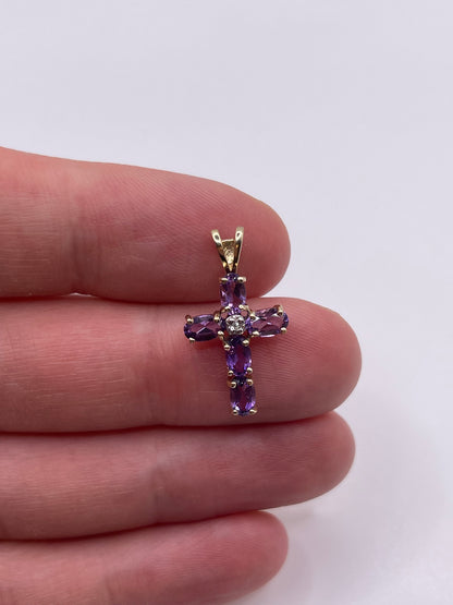9ct gold amethyst and diamond cross pendant