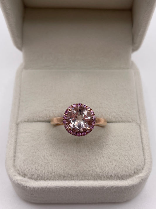 9ct rose gold morganite and pink sapphire ring