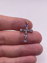 Load image into Gallery viewer, 9ct gold tanzanite and diamond cross pendant
