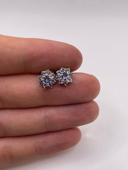 9ct gold tanzanite cluster earrings