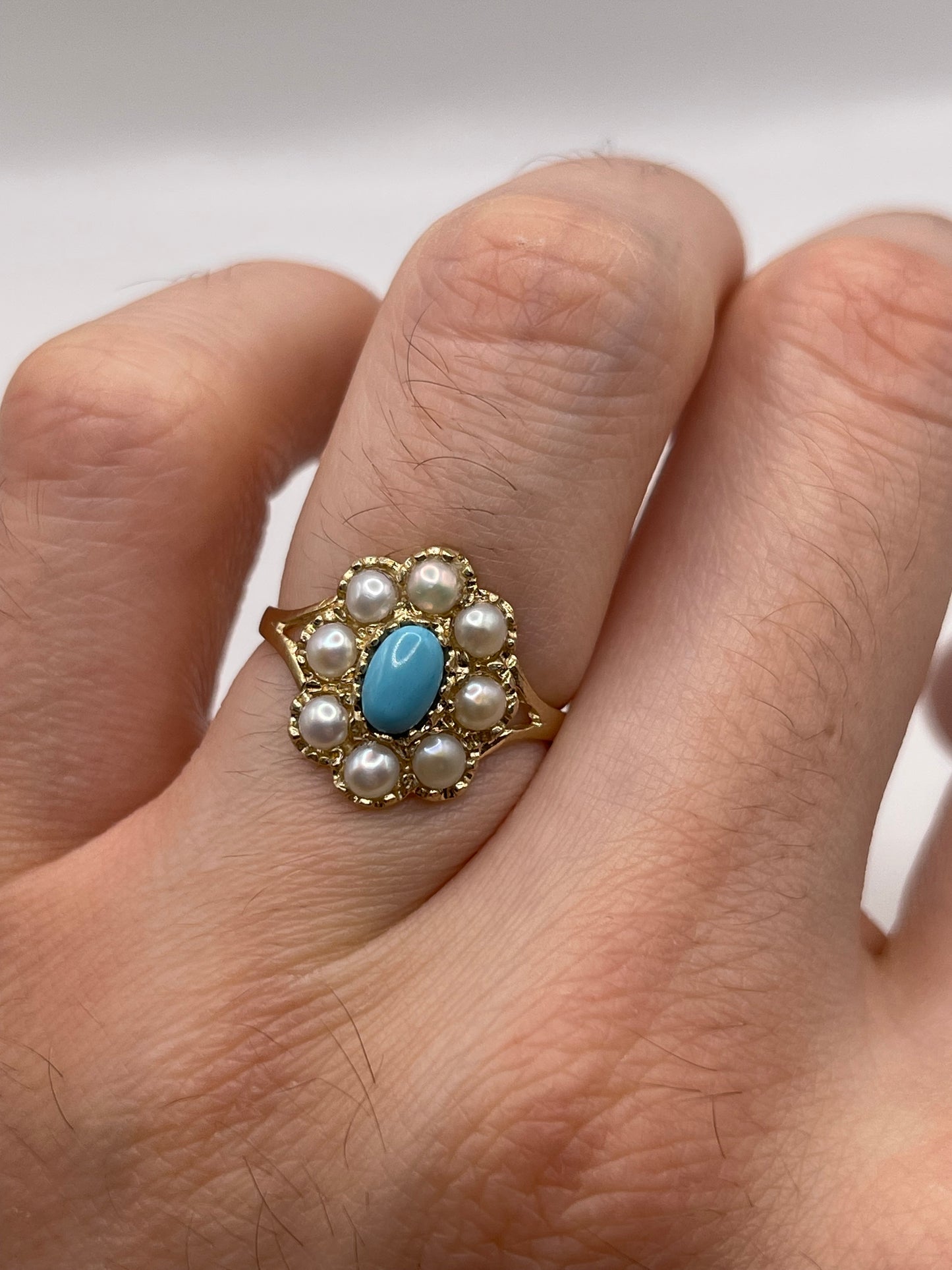9ct gold turquoise and pearl ring
