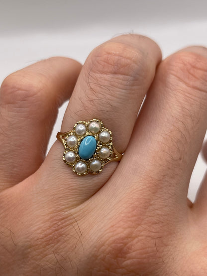 9ct gold turquoise and pearl ring