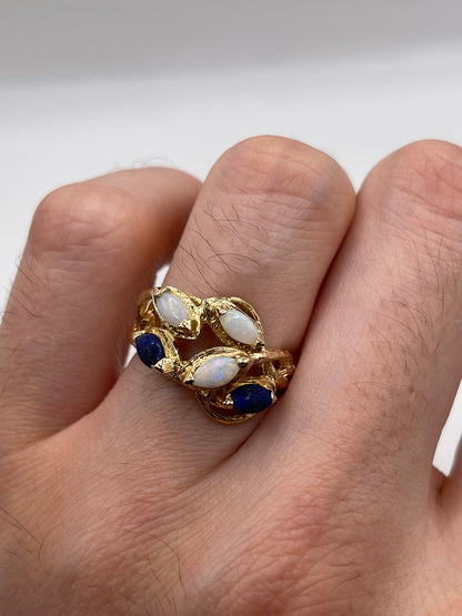 9ct gold opal and lapis lazuli ring