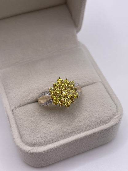 9ct gold lemon quartz and diamond ring