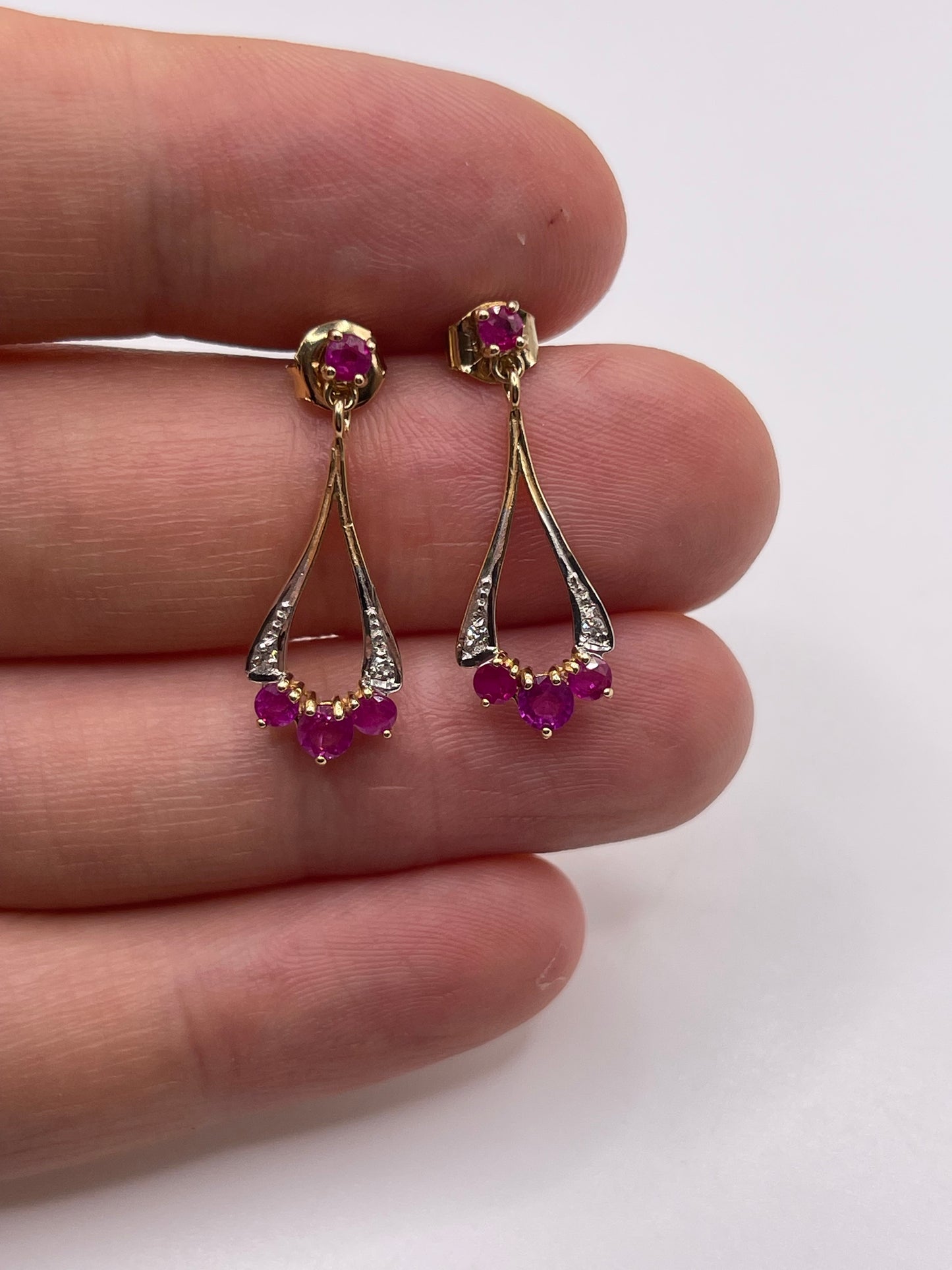 9ct gold ruby and diamond earrings