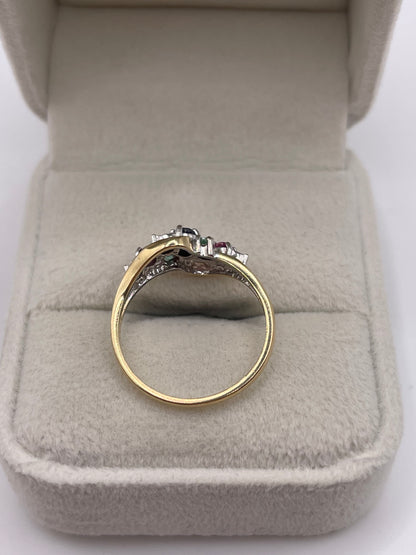 9ct gold sapphire, ruby, emerald and diamond ring