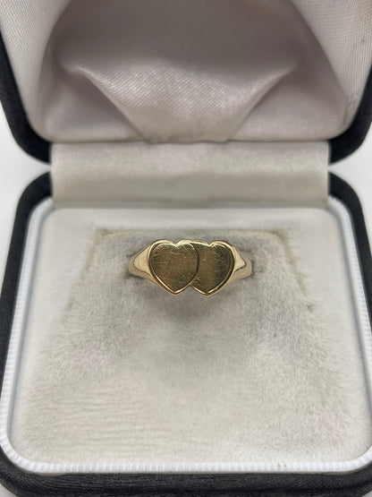 9ct gold double heart signet ring