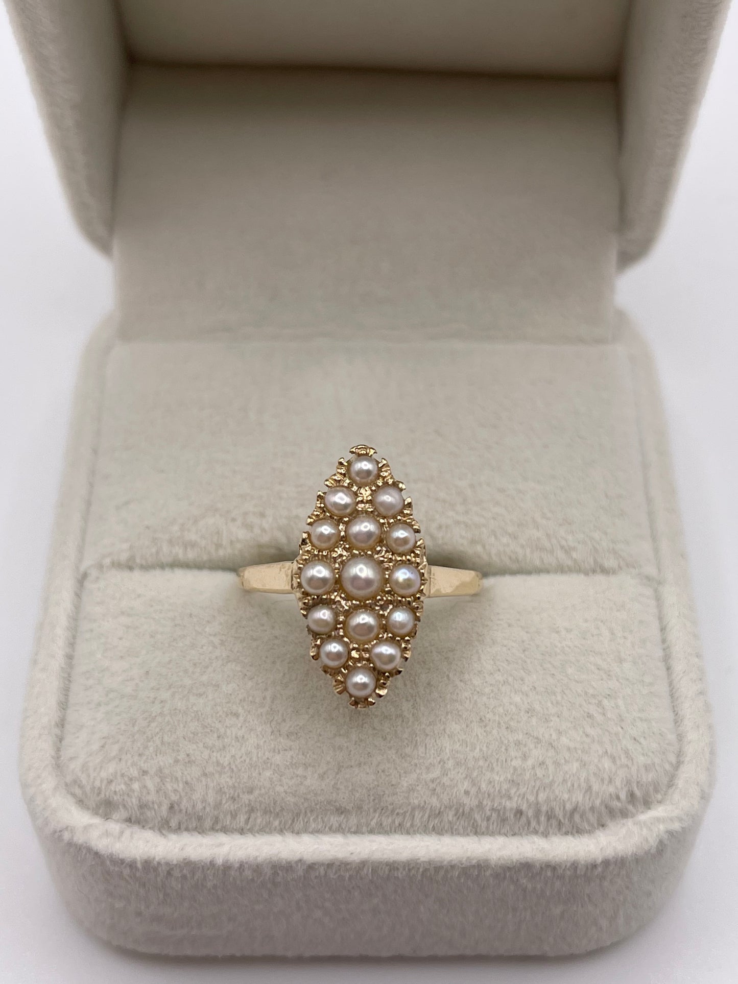 9ct gold pearl navette ring