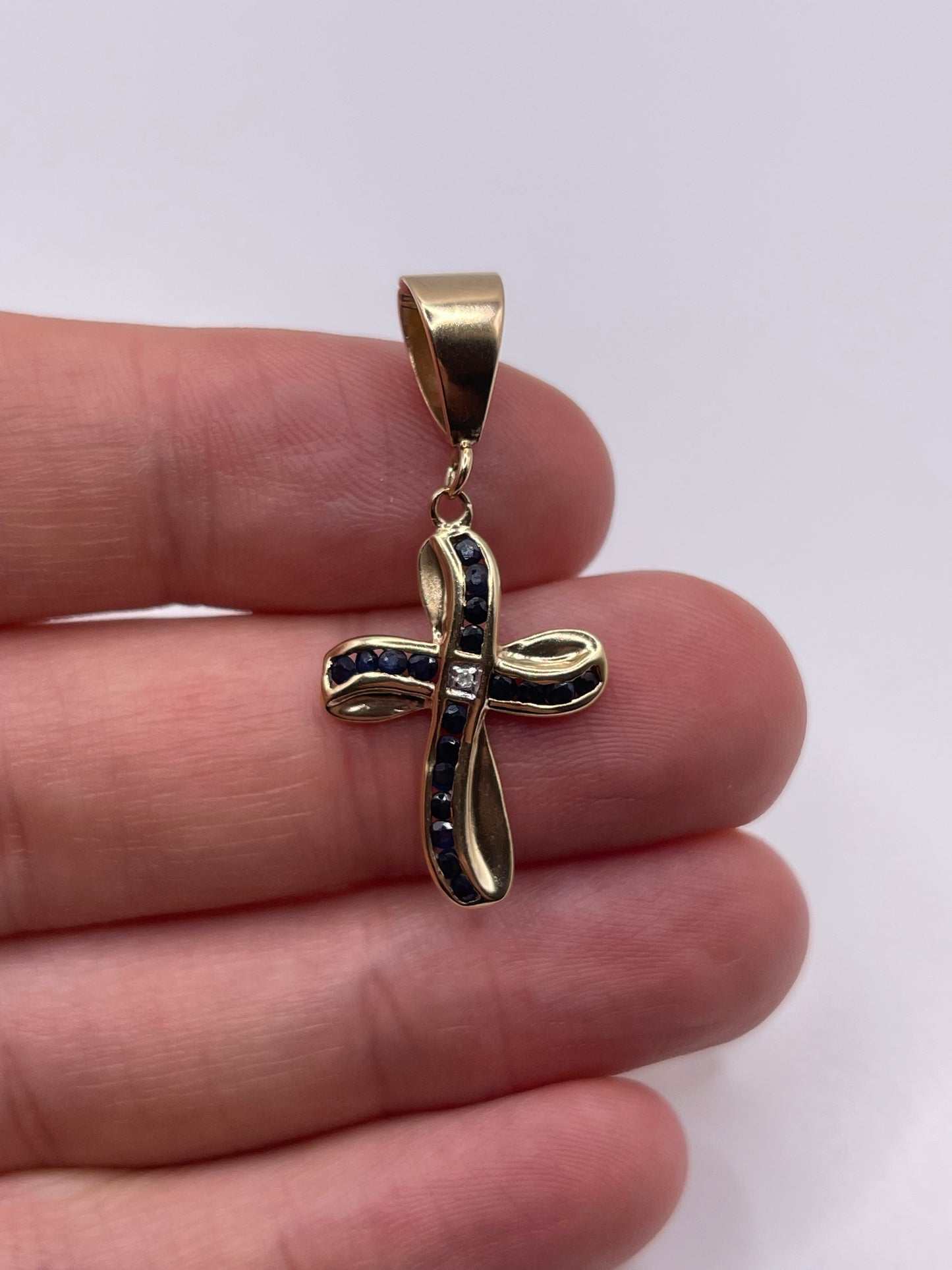 9ct gold sapphire and diamond cross pendant