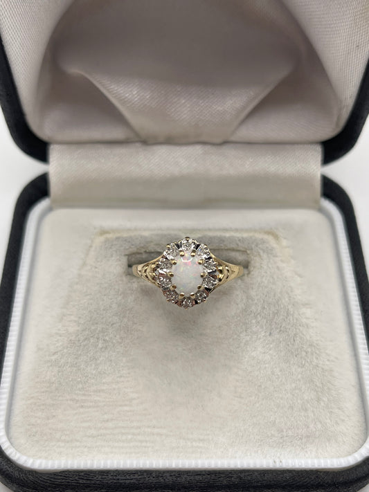 9ct gold opal and diamond ring