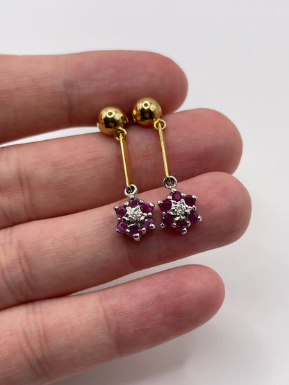 14ct gold ruby and diamond earrings