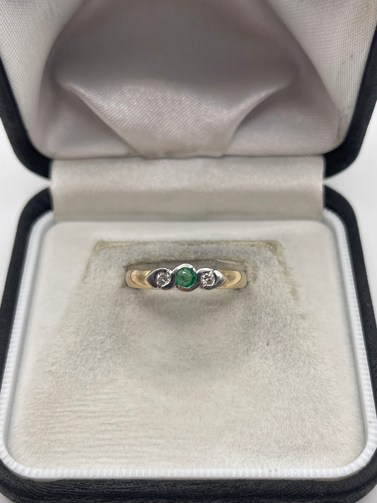 9ct gold emerald and diamond ring