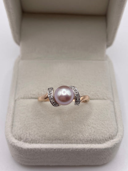 9ct rose gold pearl and diamond ring