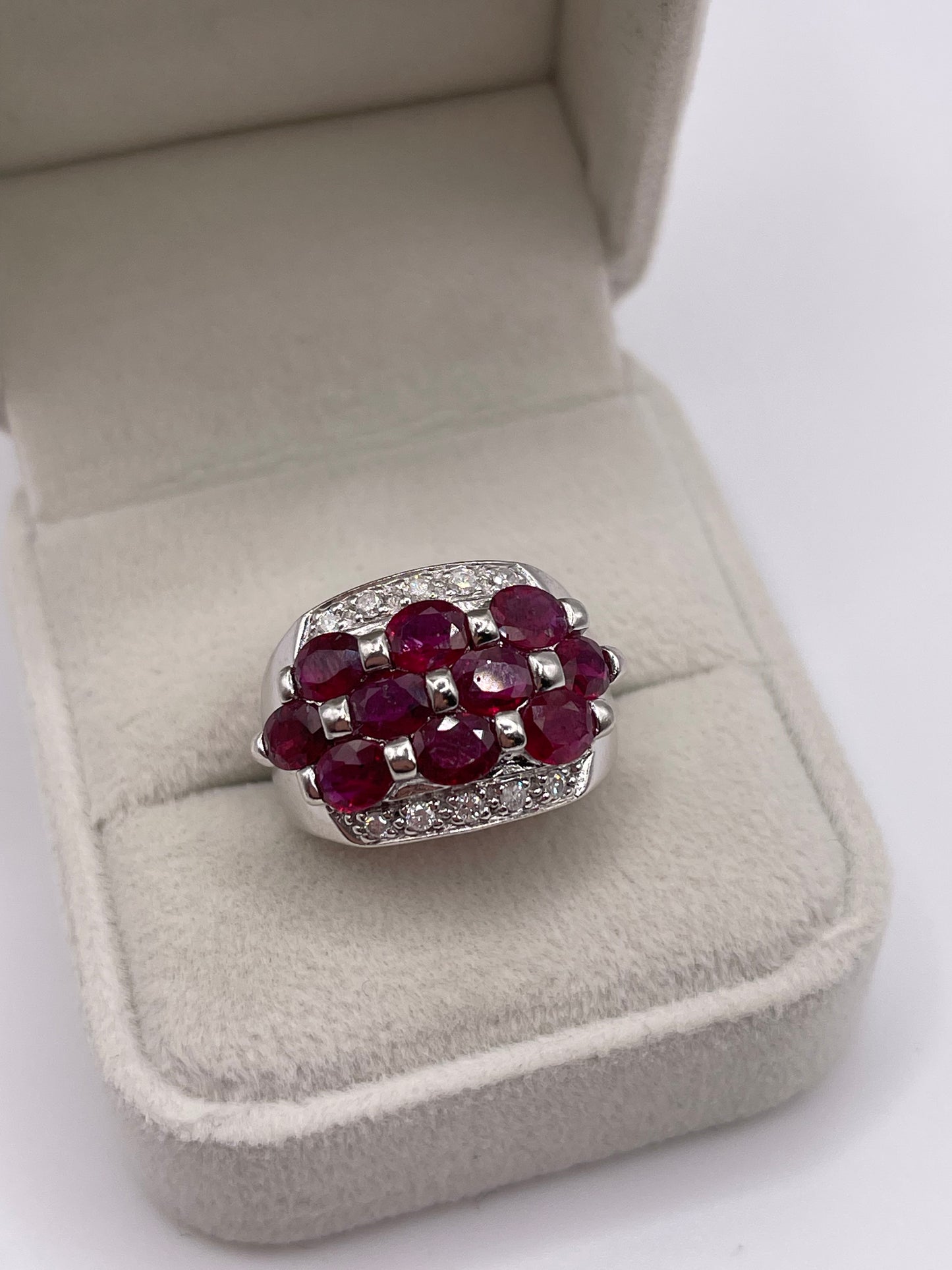 9ct white gold ruby and diamond cluster ring