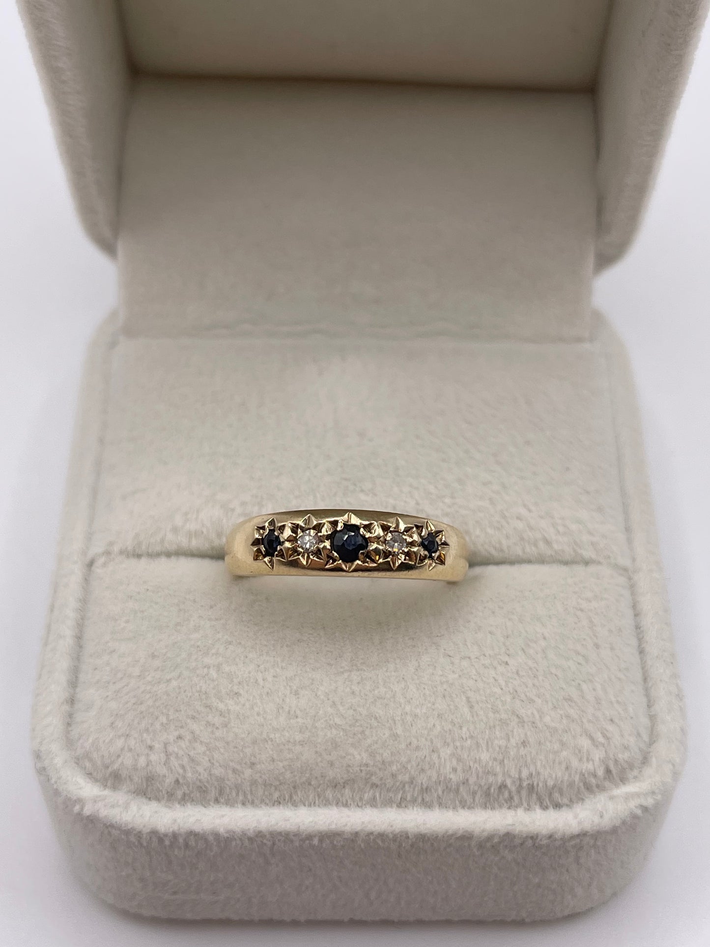 9ct gold sapphire and diamond gypsy ring