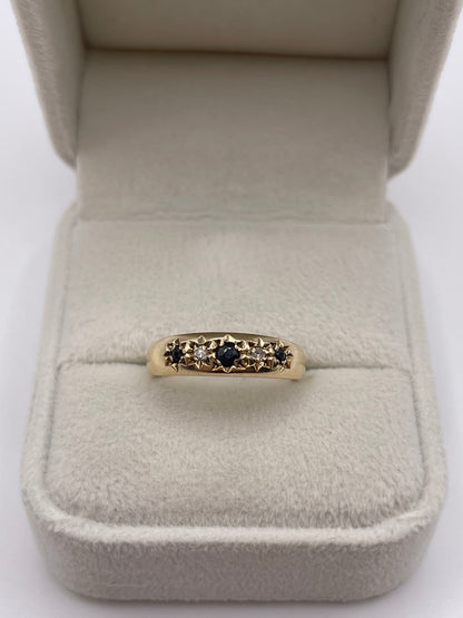 9ct gold sapphire and diamond gypsy ring