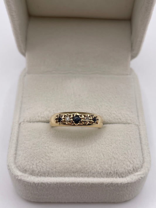 9ct gold sapphire and diamond gypsy ring