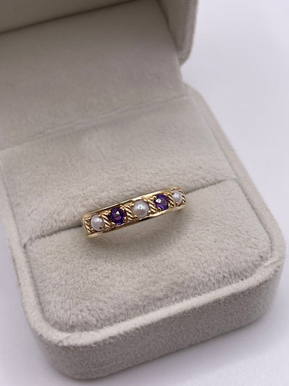 9ct gold amethyst and pearl ring