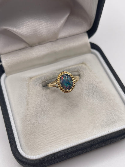 9ct gold black opal mosaic ring