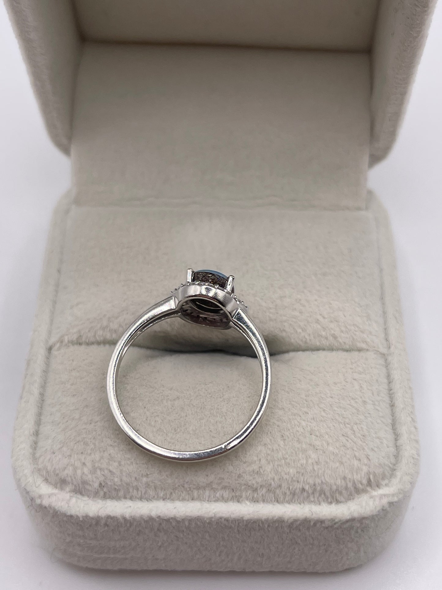 9ct white gold opal doublet and zircon ring
