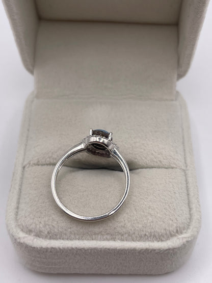 9ct white gold opal doublet and zircon ring