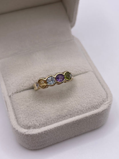 9ct gold multi gemstone and diamond ring