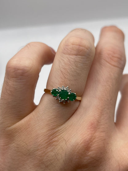 9ct gold emerald and diamond ring
