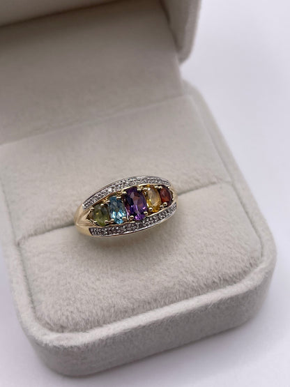 9ct gold multi gemstone and diamond ring