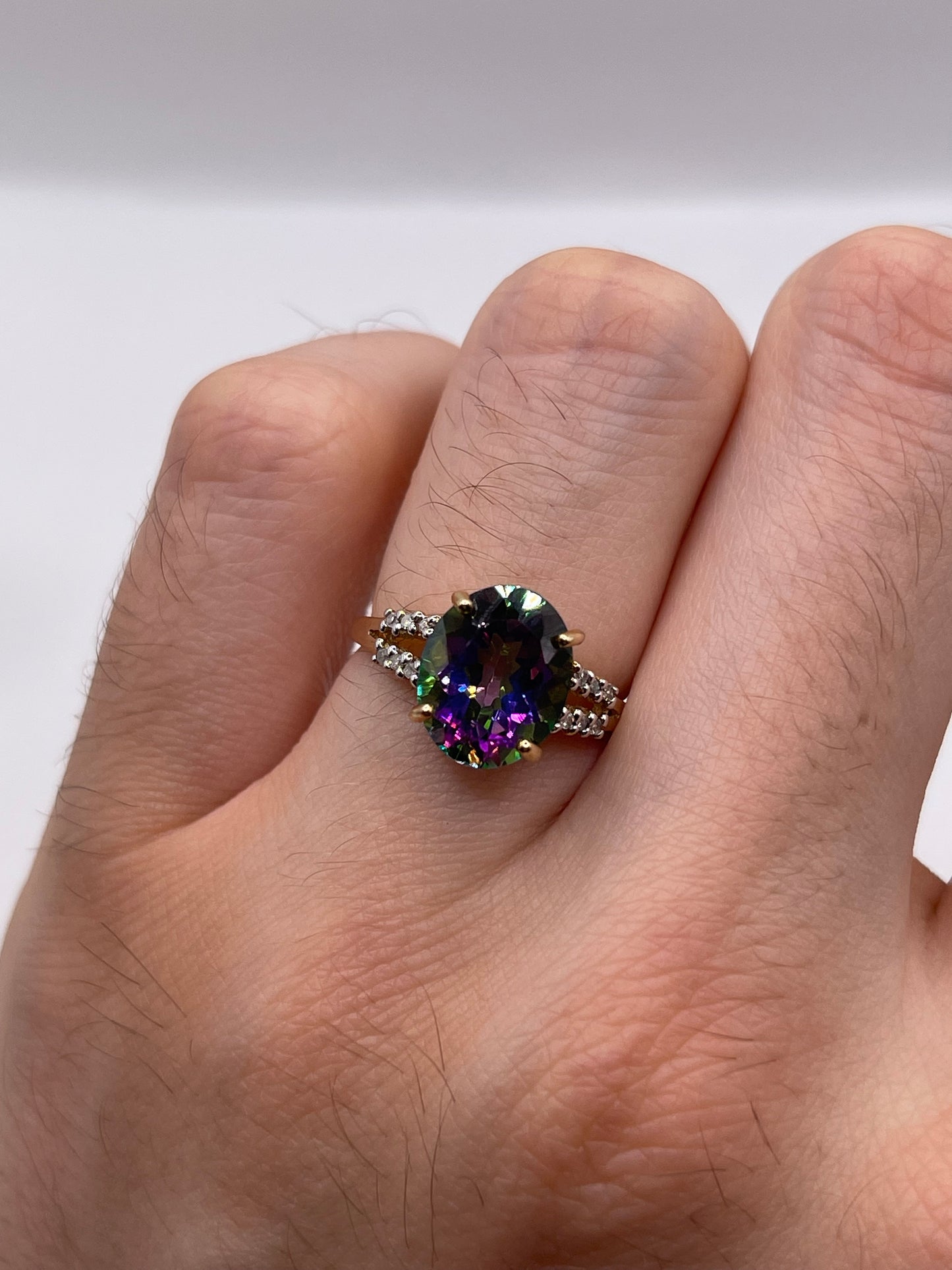 9ct gold mystic topaz and diamond ring