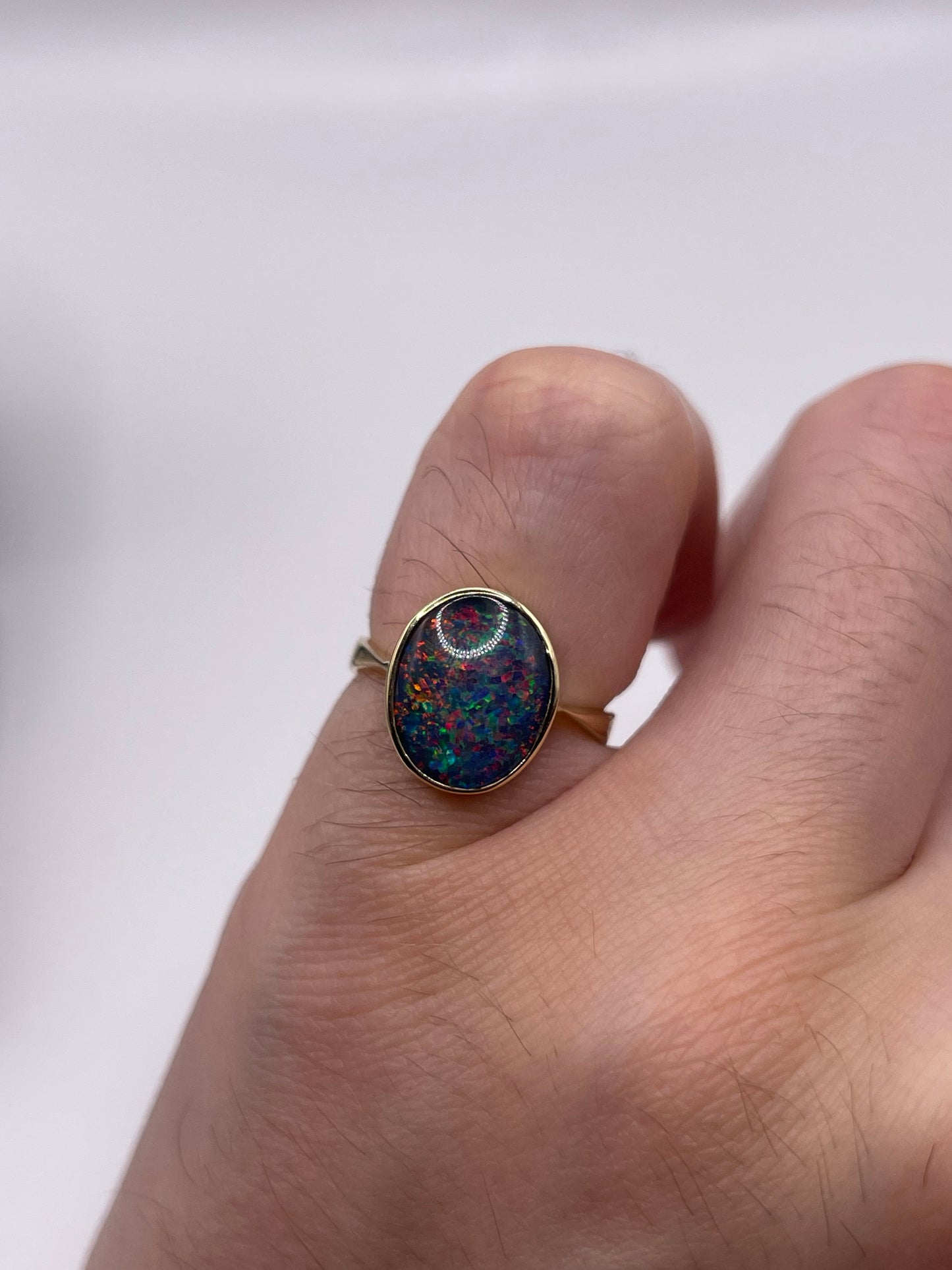 9ct gold black opal triplet ring