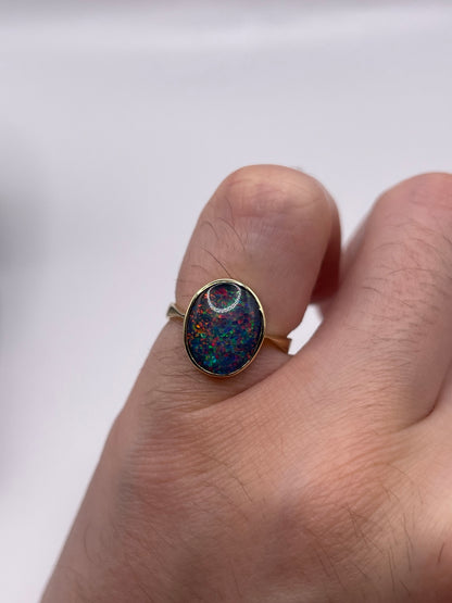 9ct gold black opal triplet ring