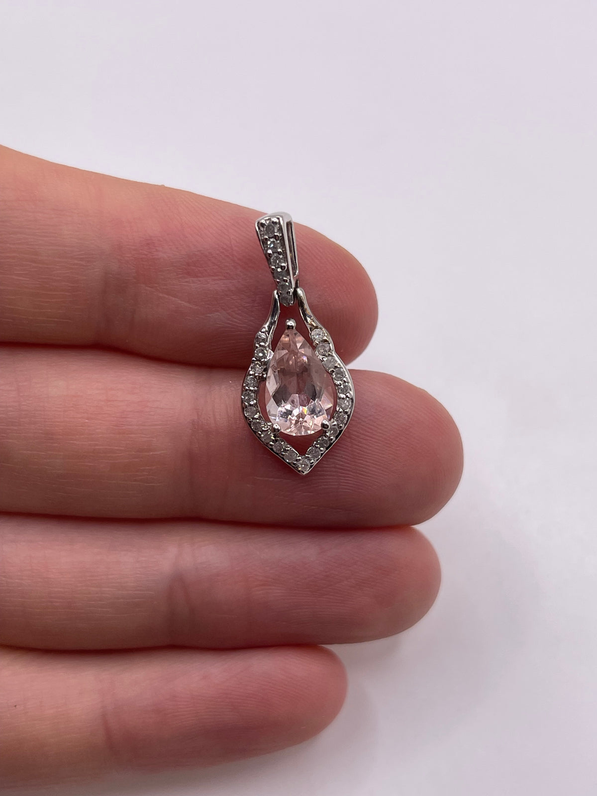 9ct white gold morganite and diamond pendant