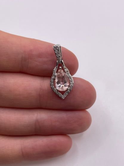 9ct white gold morganite and diamond pendant
