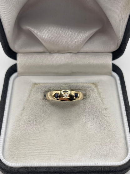 9ct gold sapphire and diamond gypsy ring
