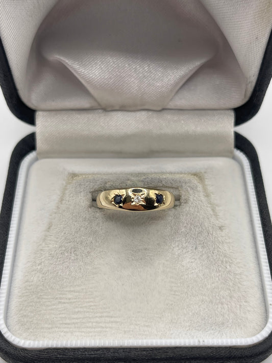 9ct gold sapphire and diamond gypsy ring