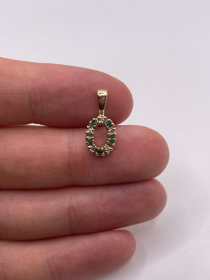 9ct gold emerald and diamond pendant