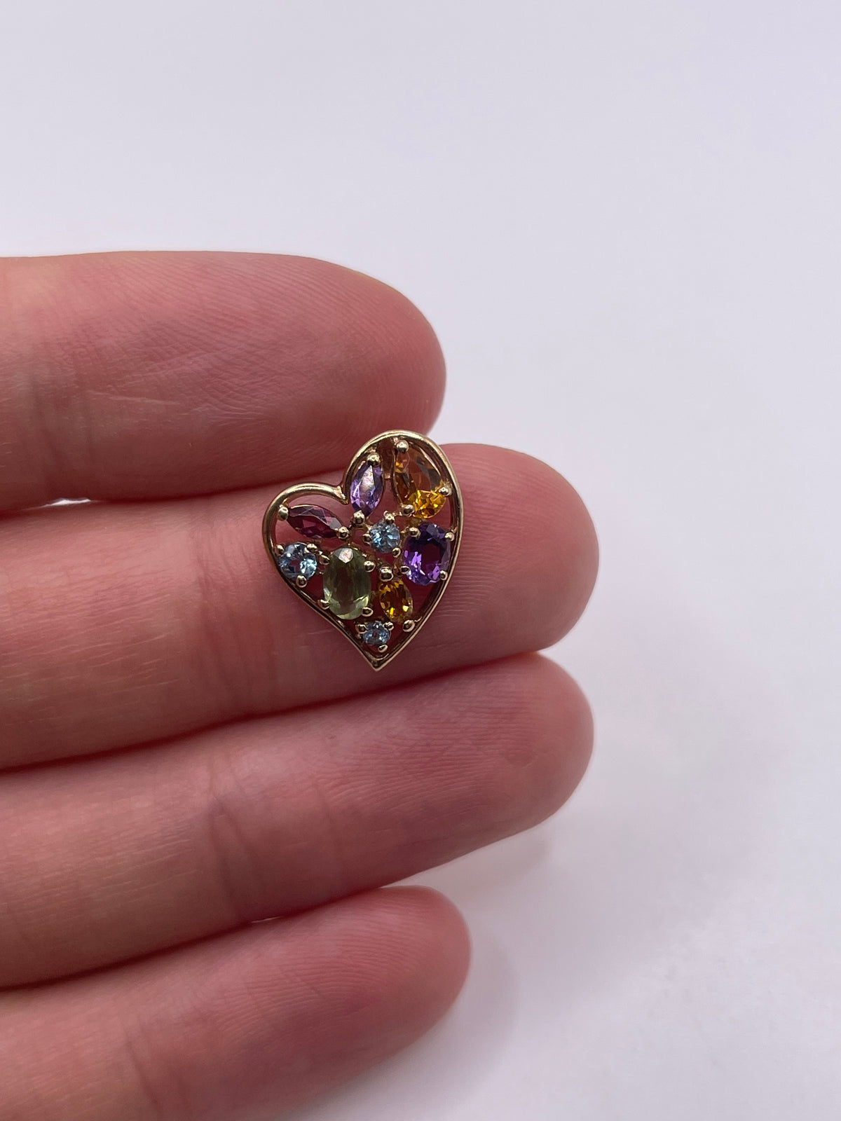 9ct gold multi gemstone heart pendant