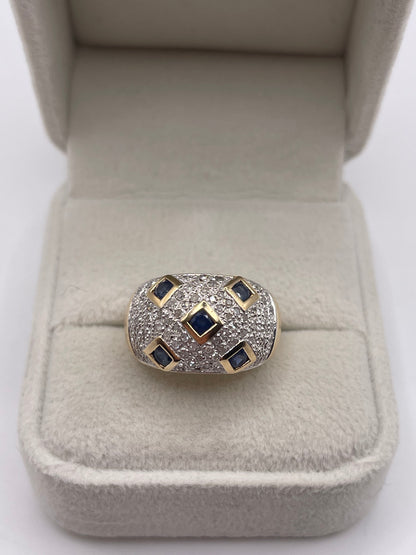 9ct gold sapphire and diamond cluster ring