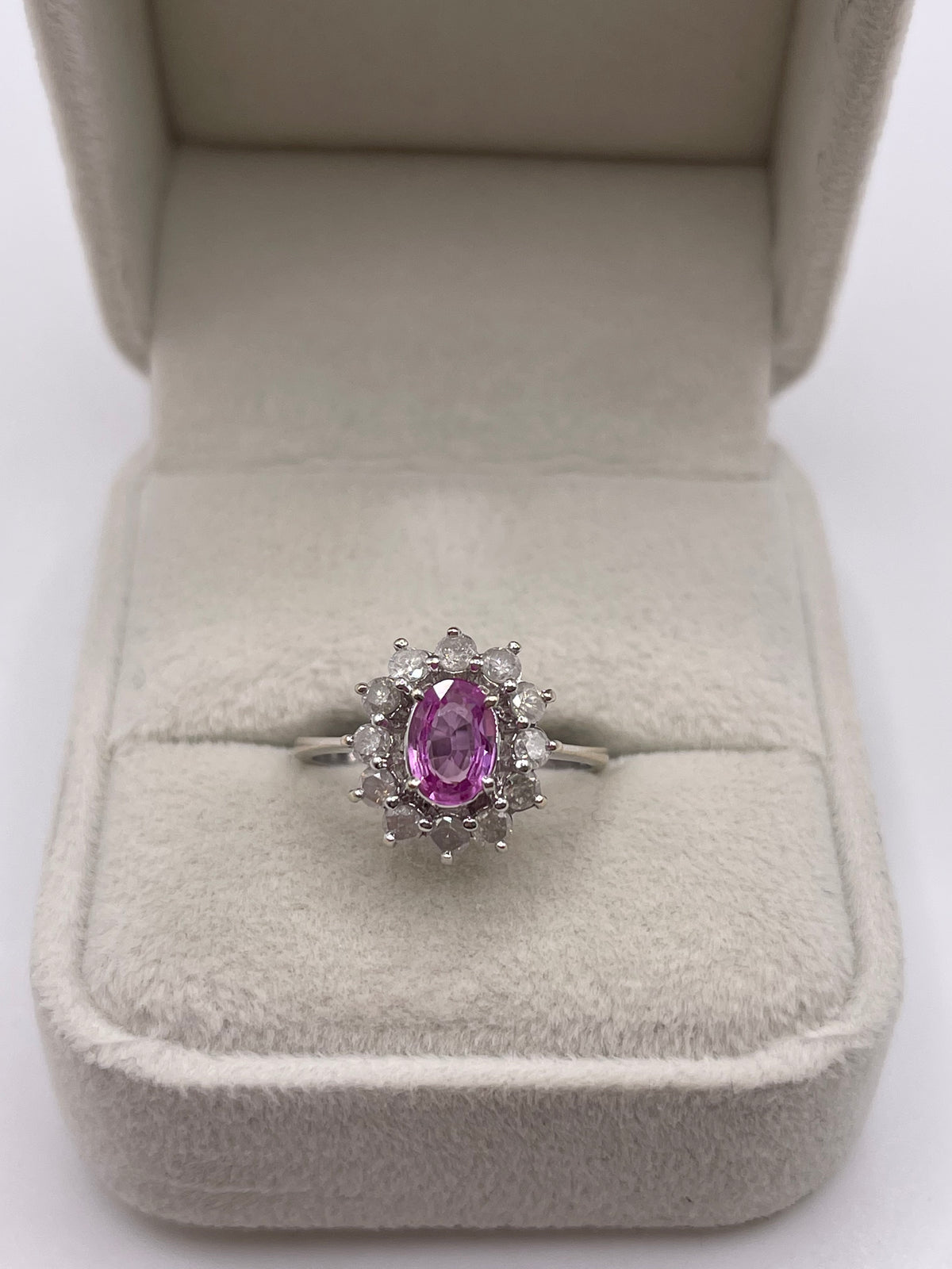 18ct white gold pink sapphire and diamond ring