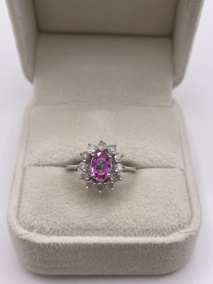 18ct white gold pink sapphire and diamond ring