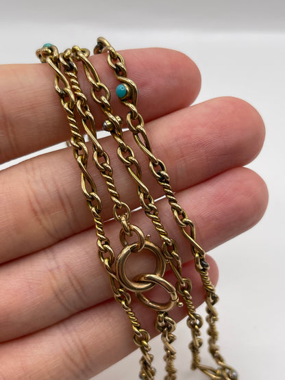 Antique 9ct gold turquoise and pearl chain