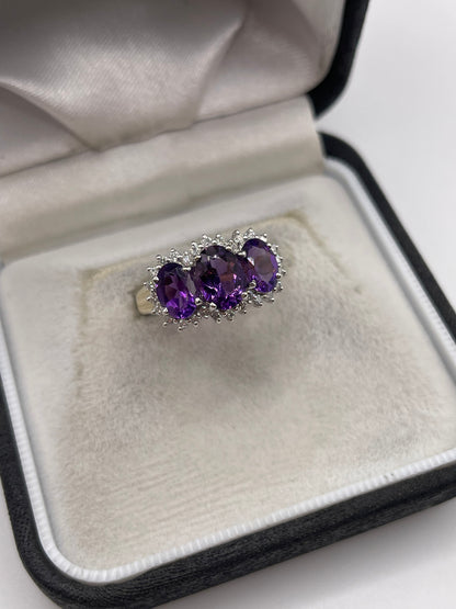 9ct gold amethyst and diamond ring