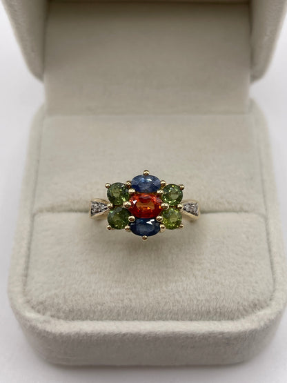 9ct gold multi coloured sapphire and diamond ring