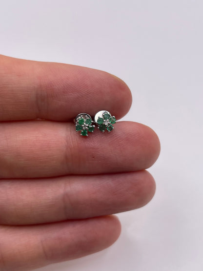 9ct white gold emerald and diamond earrings