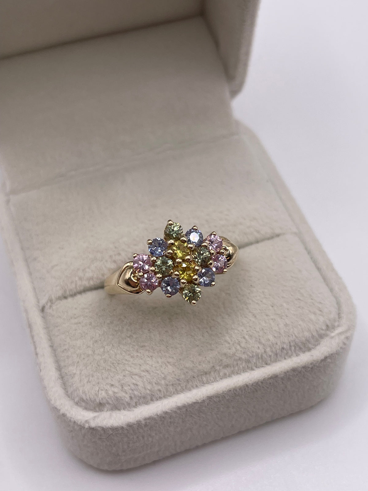 9ct gold multi gemstone cluster ring