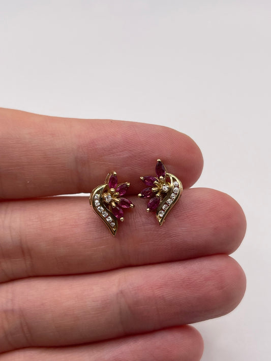 9ct gold ruby and diamond earrings