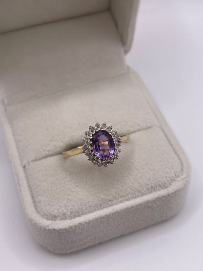 9ct gold amethyst and diamond ring