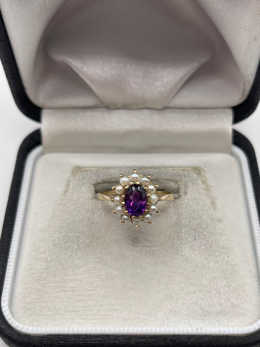 9ct gold amethyst and pearl ring