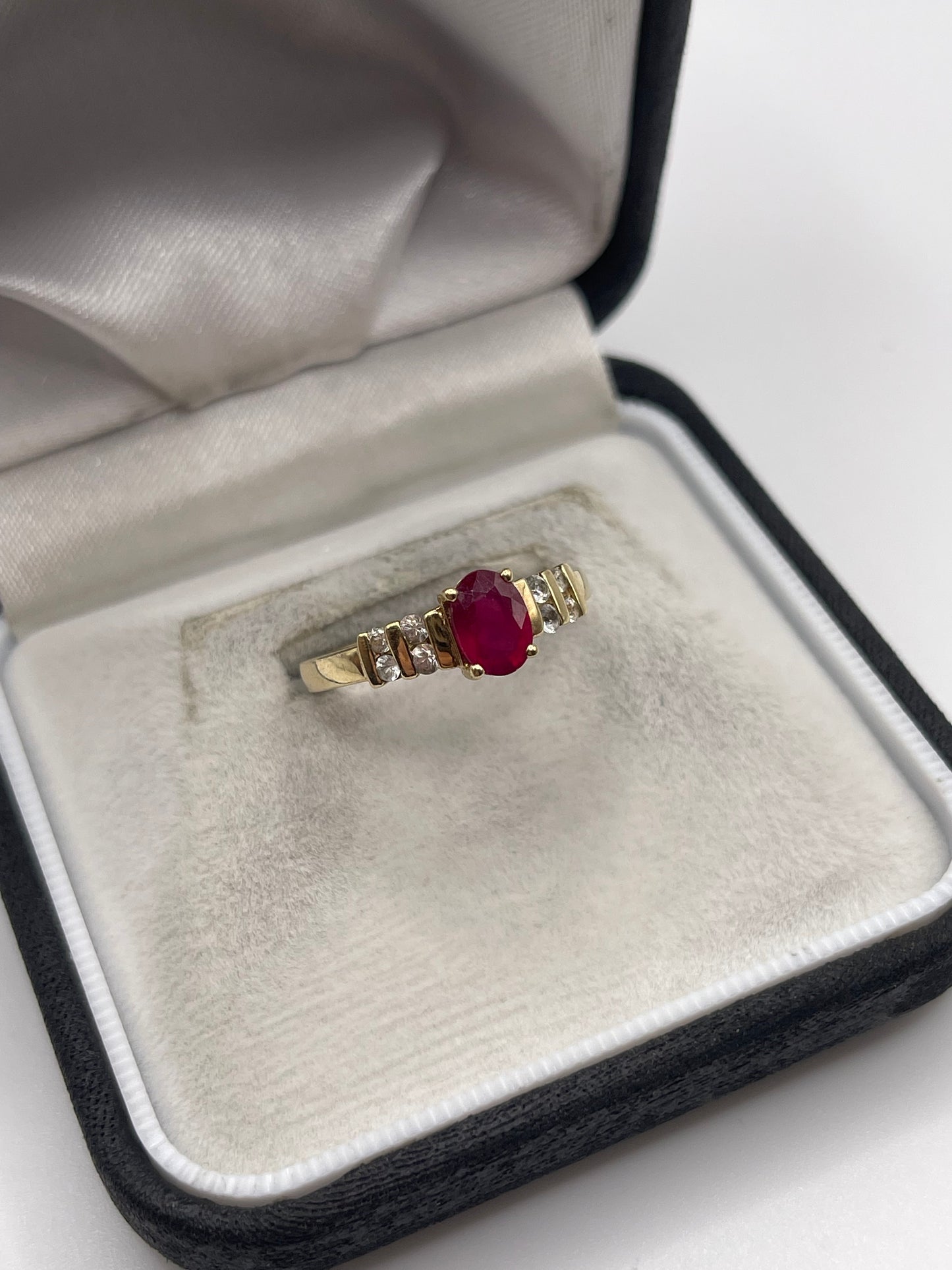 9ct gold ruby and zircon ring